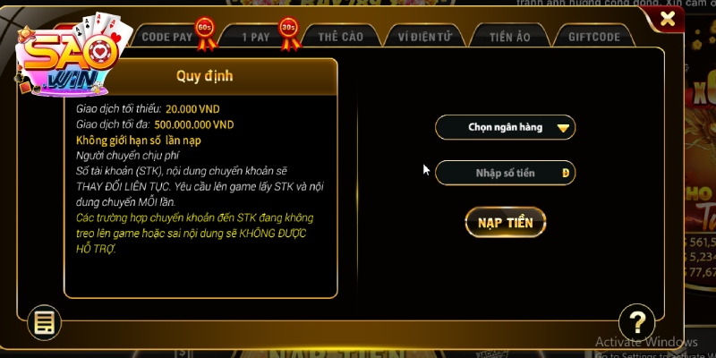 Chính sách nạp rút linh hoạt, 1:1 không tính phế